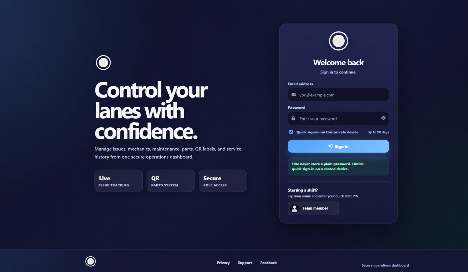Secure operations sign-in interface
